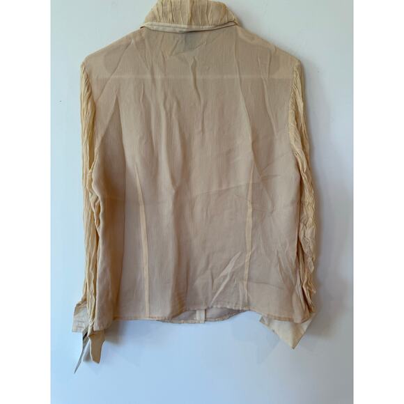 Ms Sioni Long Sleeve Pleated Button Down Silk Shirt Beige Women's Size Medium - Picture 2 of 10